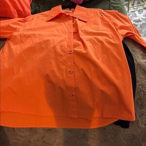 NWOT Nocturne Size L Orange Button-Up w Whimsical Message in French on back